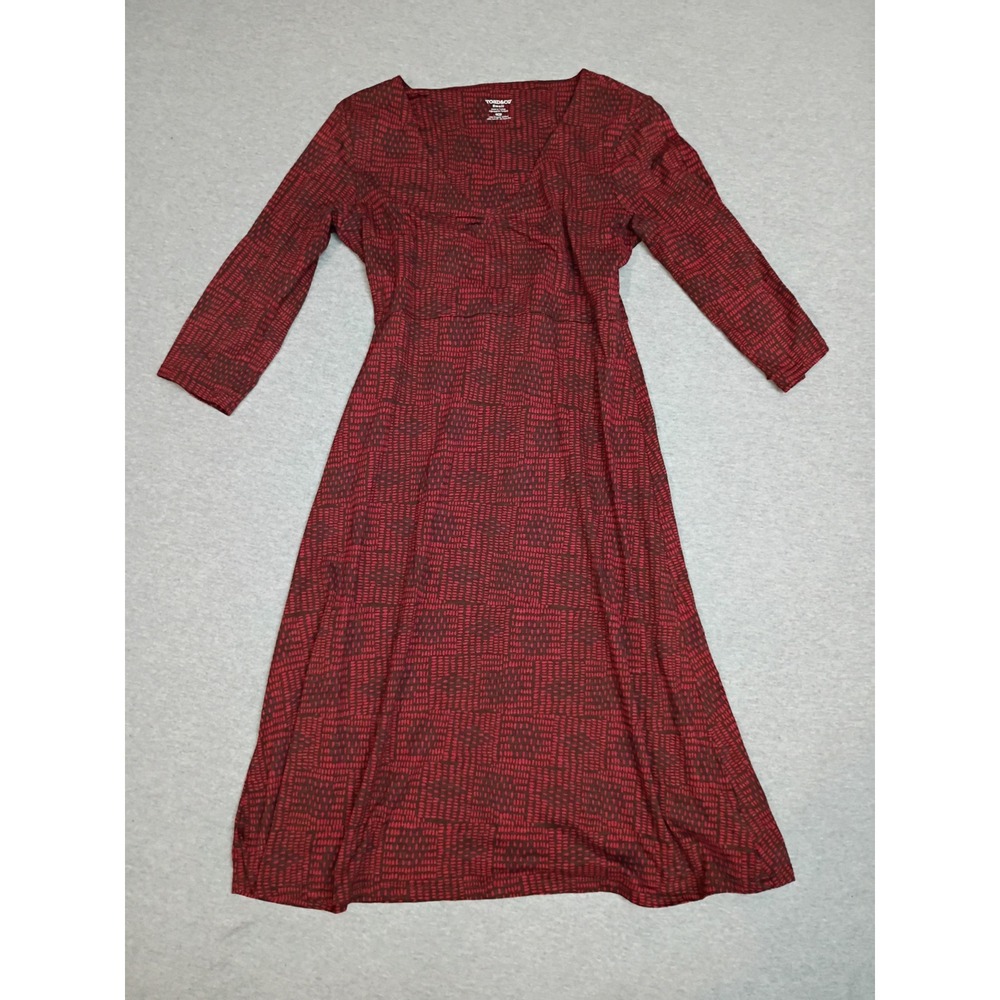 Toad&Co Rosalinda Dress Red Brown Geo Print Half Sleeve Midi Small T1171005